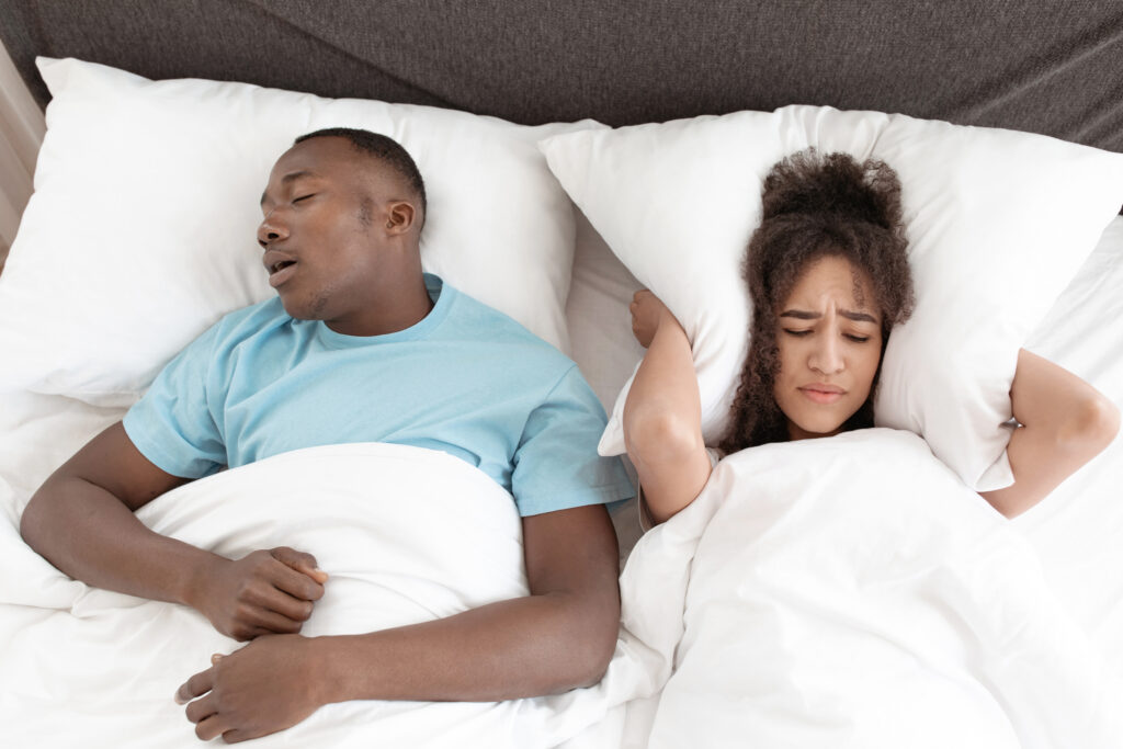 Wife frustrated that she can't sleep due to her husbands snoring as a result of sleep apnea